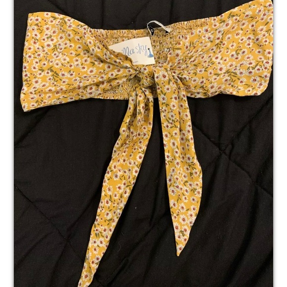 NWT Vanilla Sky Medium Yellow Floral Tube Top With Tie Front - Picture 1 of 7